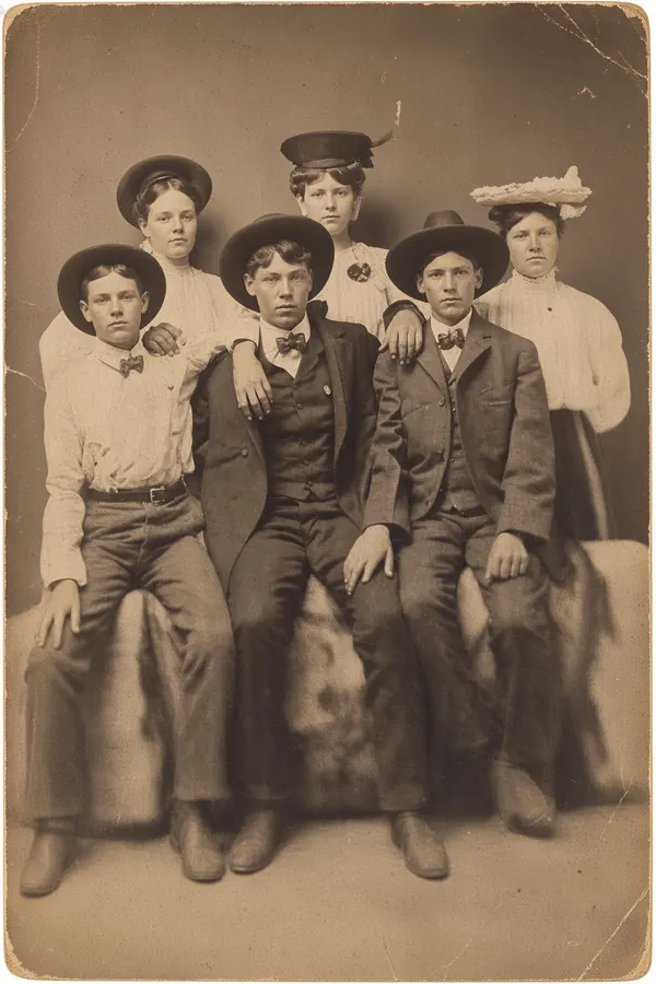 Restored portrait of six young Ferguson relatives