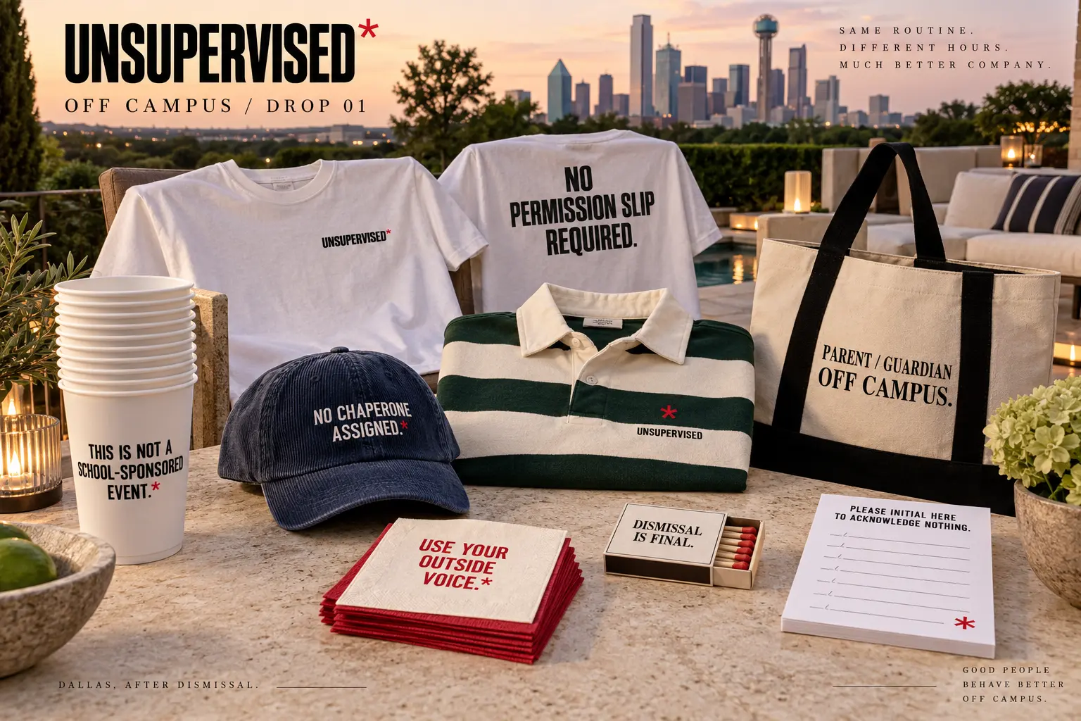 UNSUPERVISED merchandise concept staged at a poolside gathering