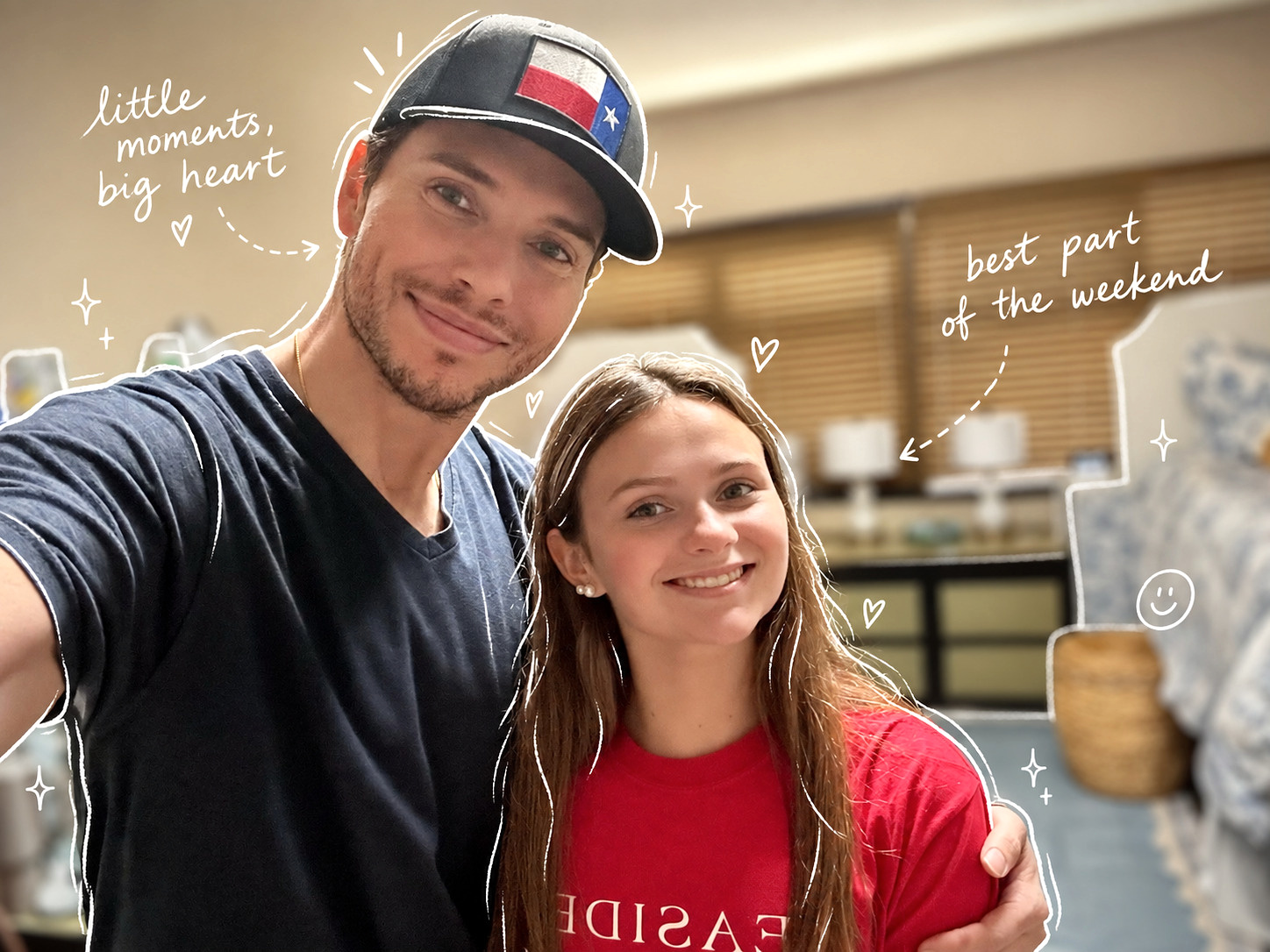 Clayton Hollingsworth and Perry Kate smiling during a weekend visit